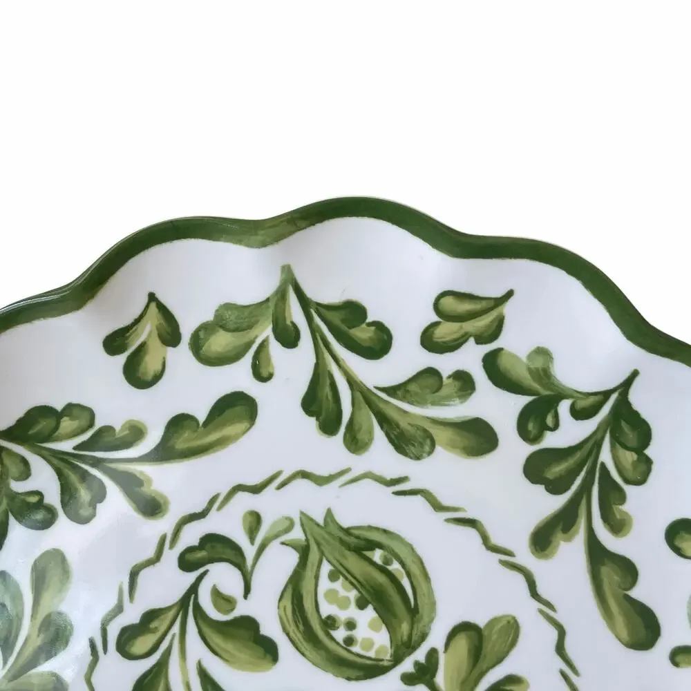 Shabby Chic Green Floral Melamine Dinner Plates 11in Set of 4 Indoor Outdoor NEW